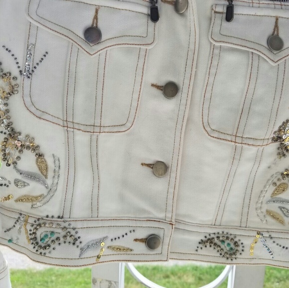 Cache Denim Beaded Jacket Size Small - Picture 3 of 8